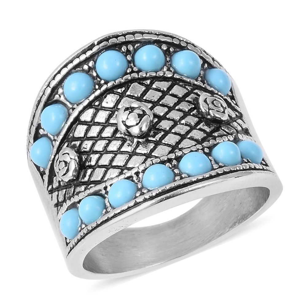 Blue Howlite Ring Black Oxidized Size (8) 5.00 ctw